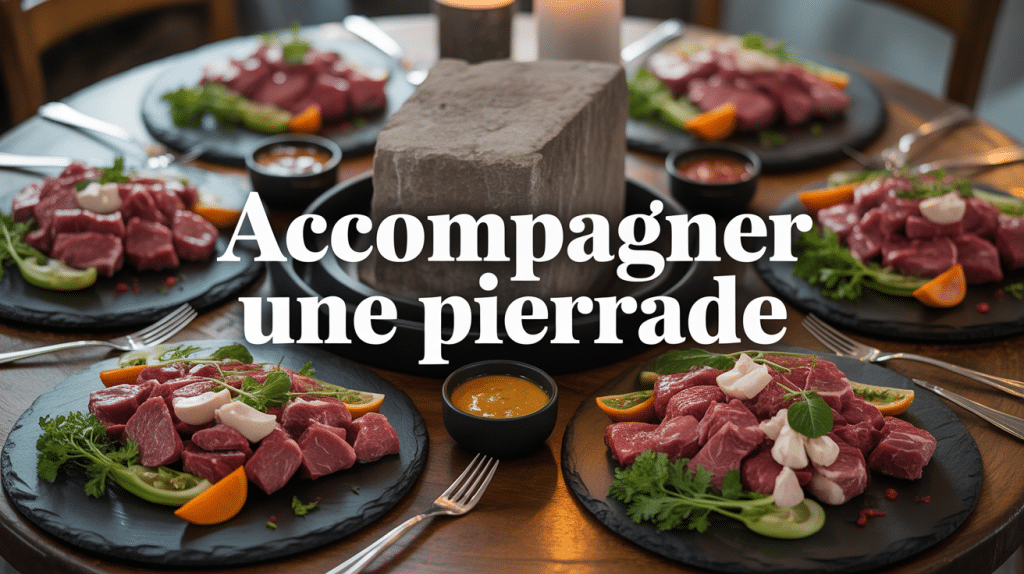 Repas convivial avec pierrade et plats colorés