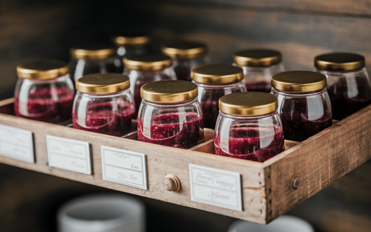Pots de confiture de figues conservés