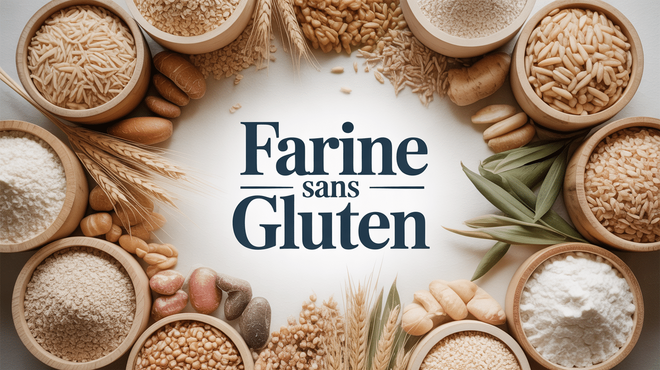 Variétés de farine sans gluten sur fond naturel