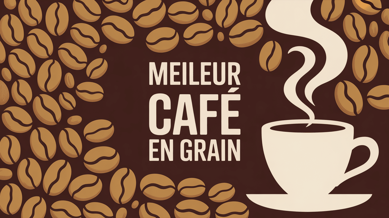 Meilleur café en grain, grains dorés et tasse fumante