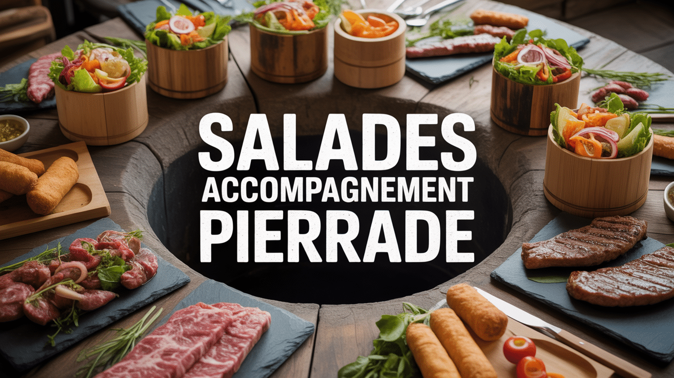 Table conviviale avec salades et pierrade