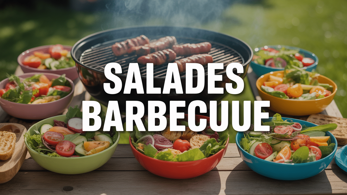 Table de barbecue avec grillades et salades variées