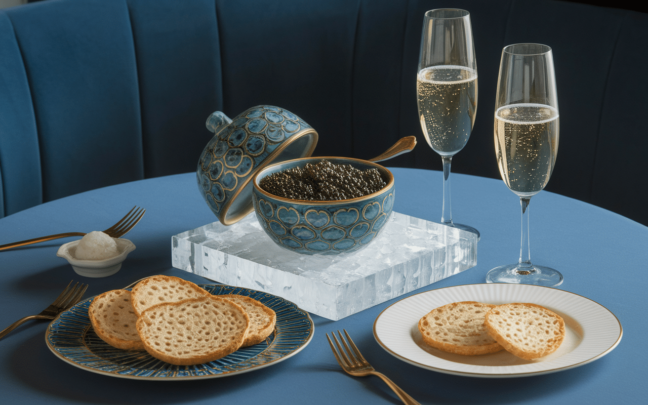 Dégustation caviar de la Méditerranée avec champagne et blinis