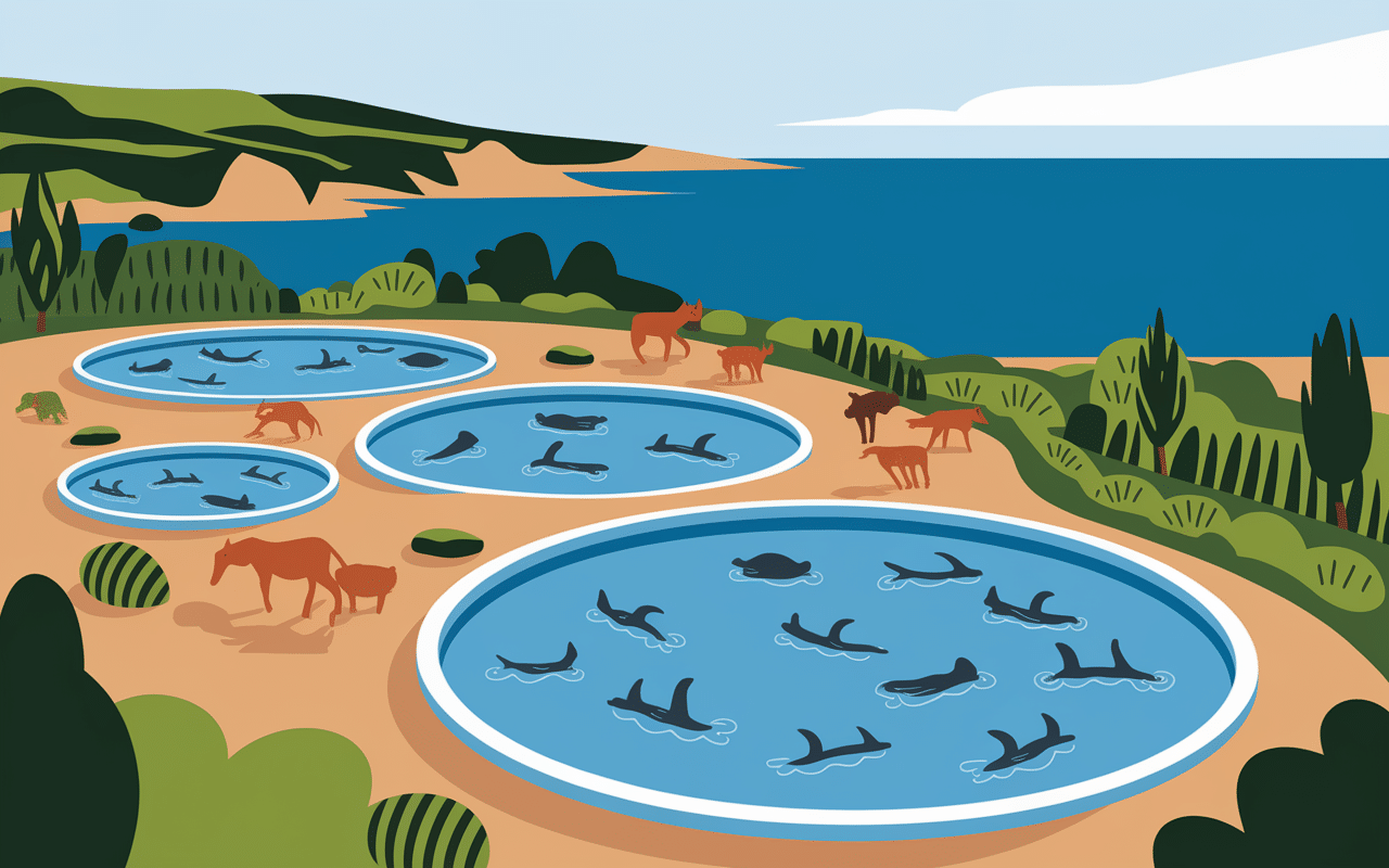 Ferme aquacole moderne caviar de la Méditerranée vue aérienne