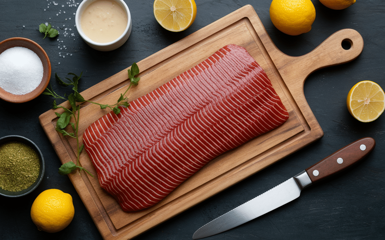 Gravlax de thon filet frais et ingrédients marinade