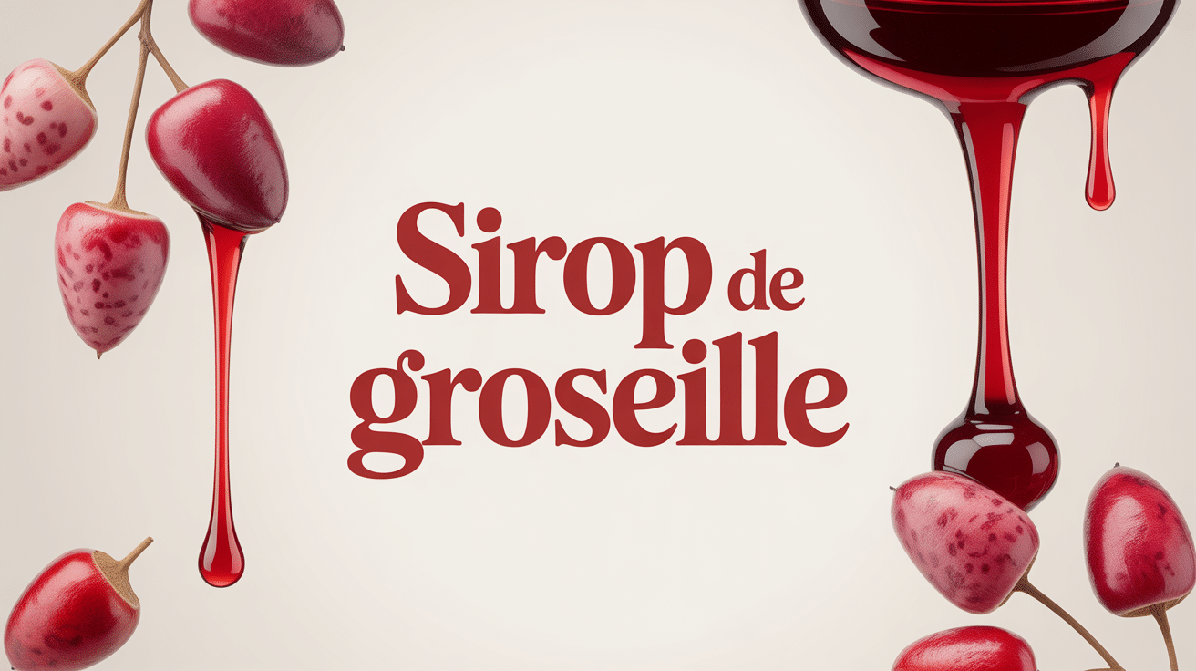 Bouteille de sirop de groseille rouge rubis et groseilles fraîches