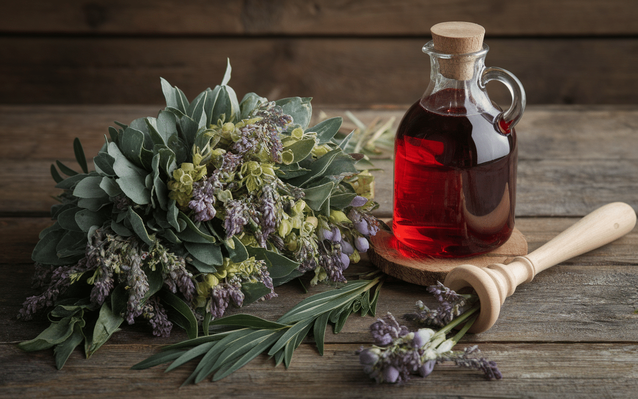 Bocaux de sirop de groseille, groseilles fraîches sur table