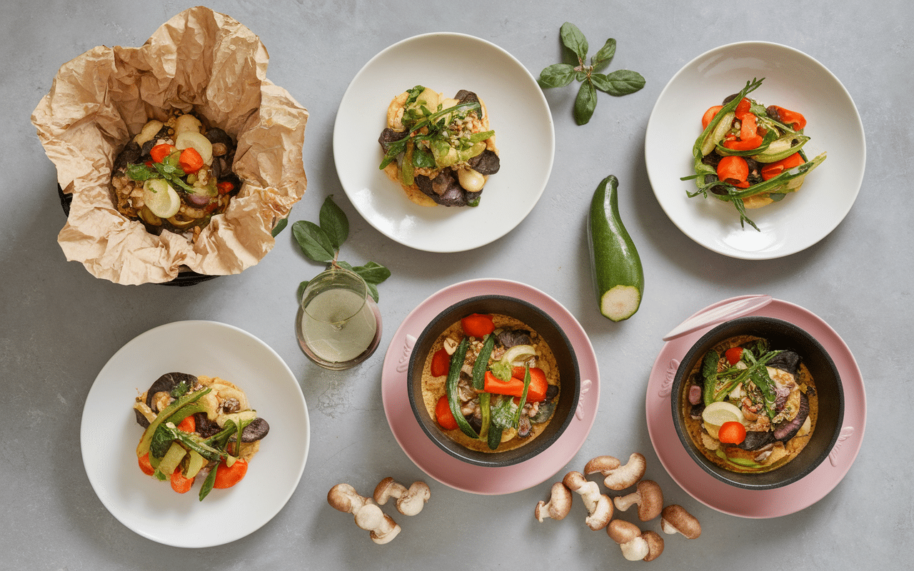 blanc de poulet au poivron déclinaisons avec légumes cocotte papillote