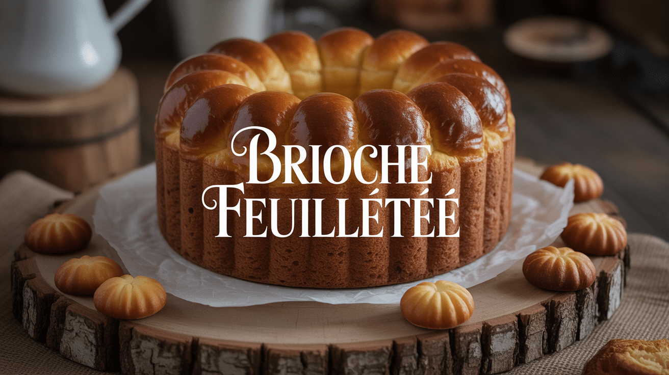 brioche feuilletée dorée sur planche en bois