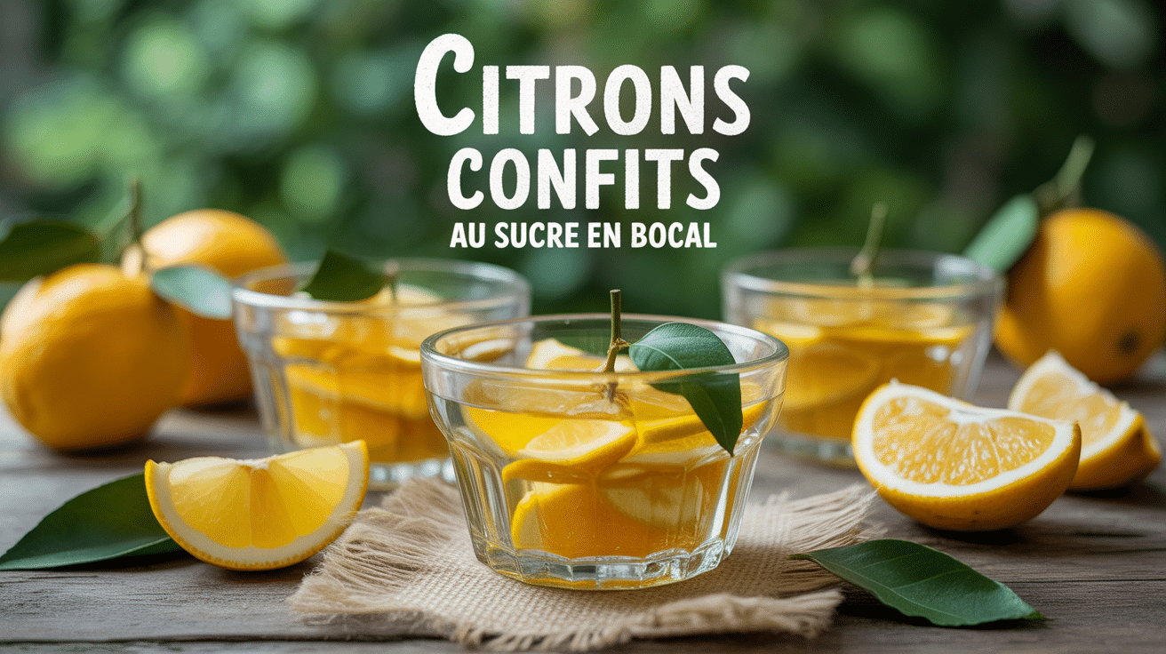 Bocaux de citron confit sucre en bocal sur table
