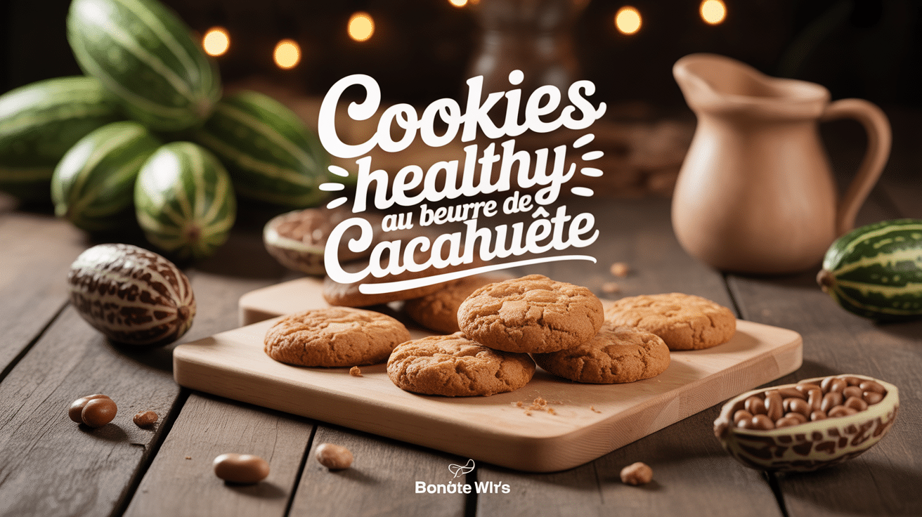 cookies healthy au beurre de cacahuete sur planche en bois