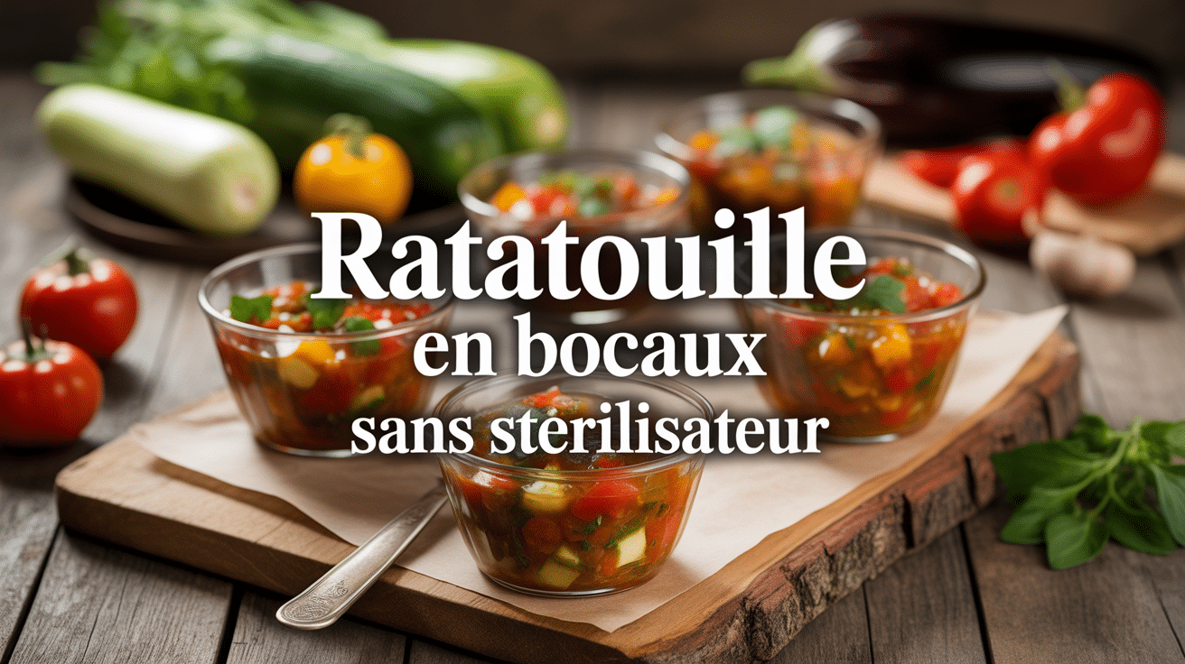 ratatouille en bocaux sans stérilisateur, bocaux en verre et légumes d'été