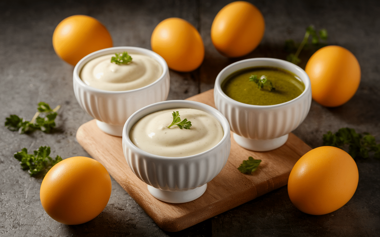 Bols de sauces pour oeufs durs traditionnelles avec œufs coupés