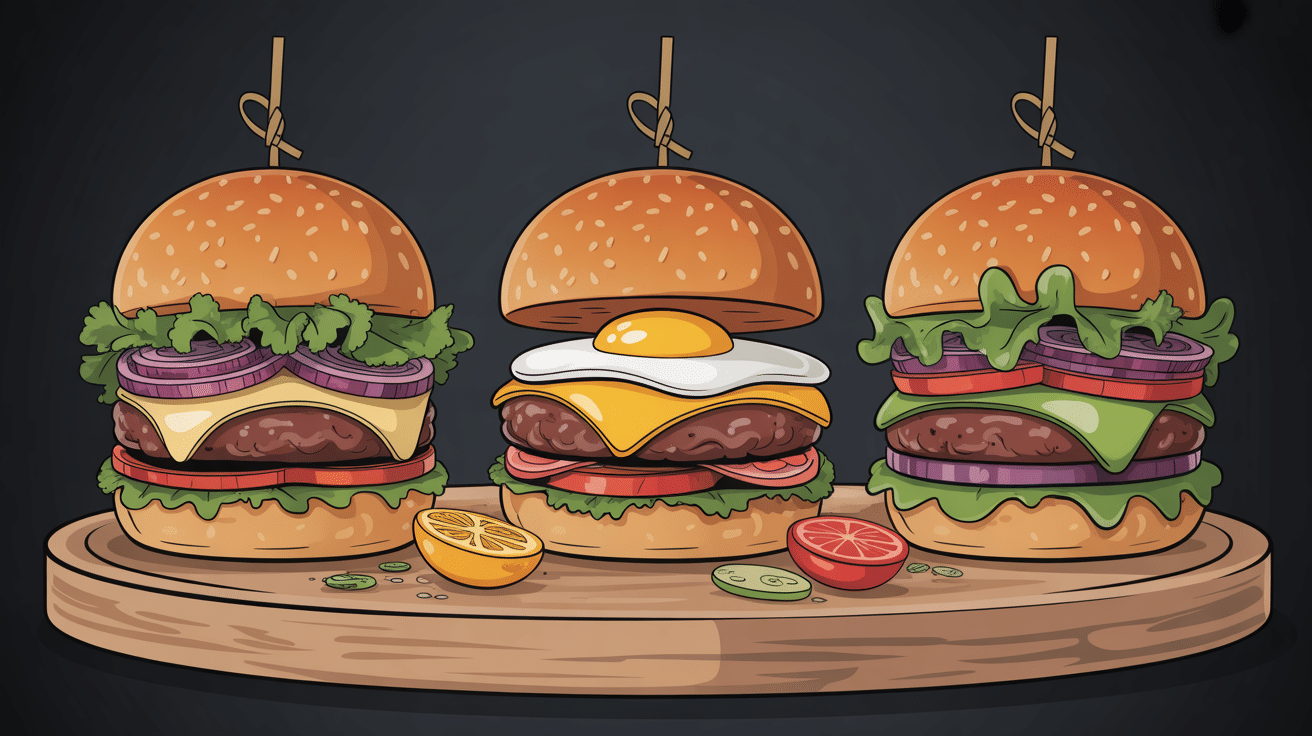 Variantes burger melt classique breakfast végétarien