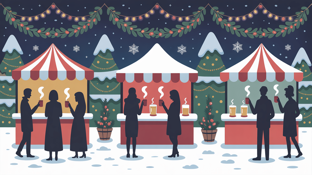 Cidre chaud marché Noël ambiance festive