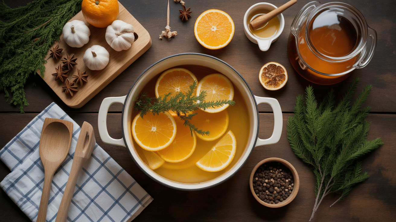 Préparation cidre chaud avec épices cuisine