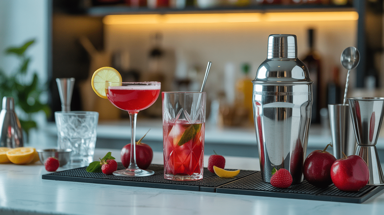cocktail baileys préparation glaçons et fruits rouges