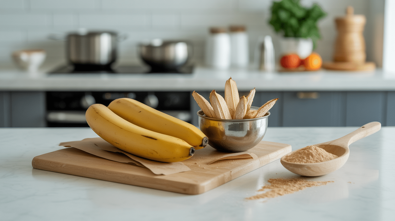ingrédients cookie banane flocon d avoine sur plan de travail