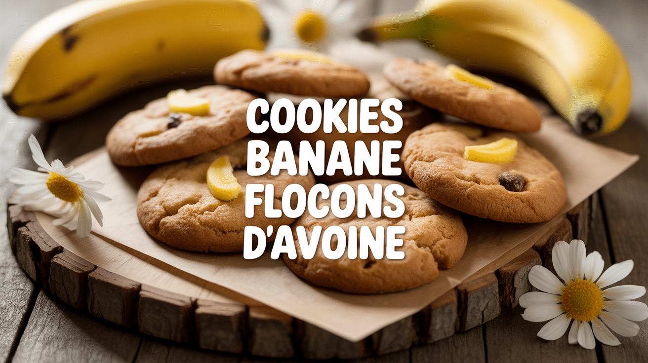 cookie banane flocon d avoine dorés sur planche en bois