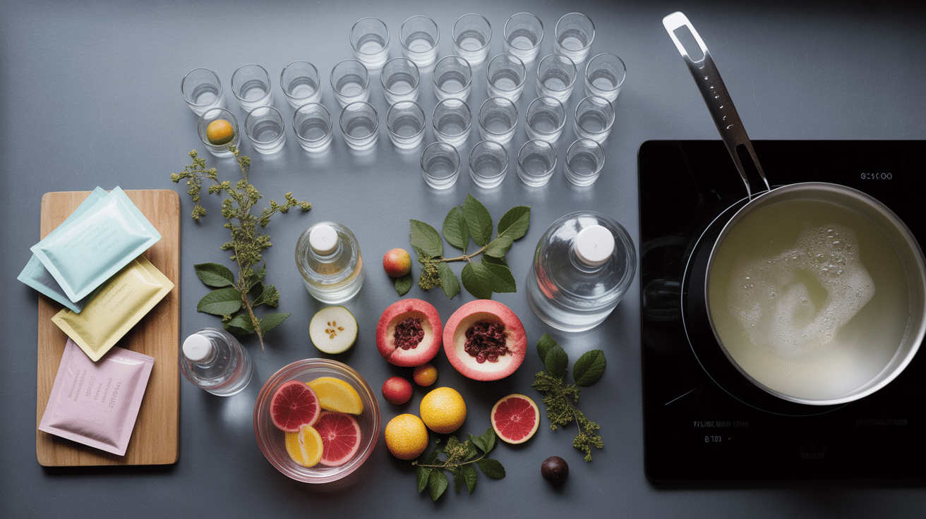 préparation ingrédients jello shot shooters vue aérienne