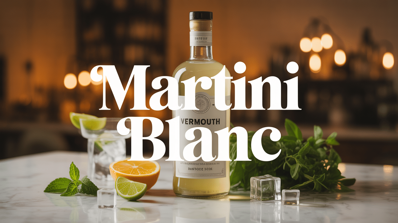 martini blanc bouteille avec herbes agrumes et glaçons