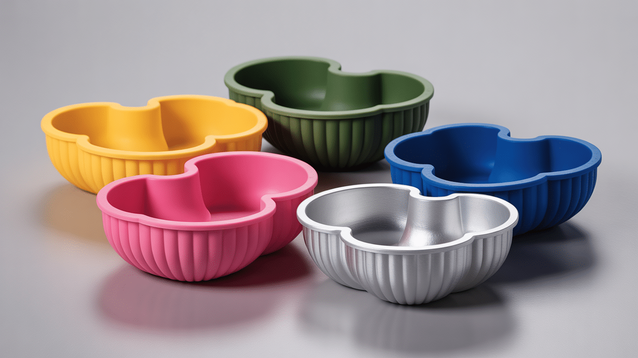 Différents moules à barquette en silicone et métal