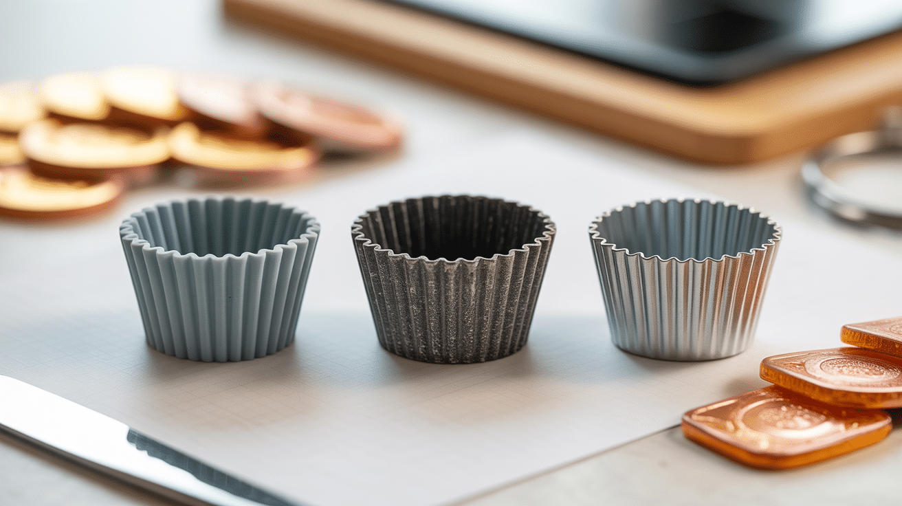 moules financiers silicone métal acier et gâteaux dorés
