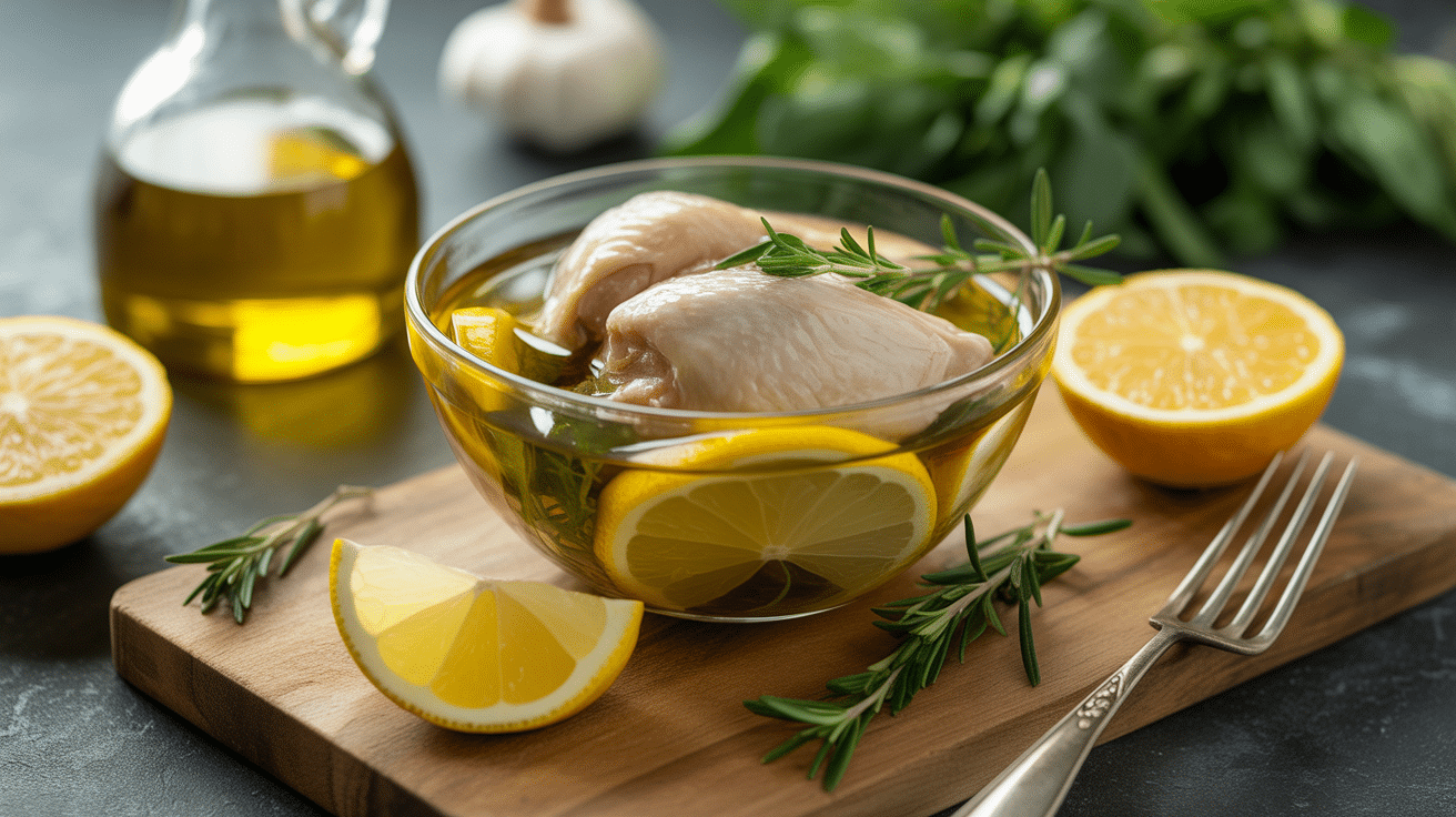Marinade poulet au thym et au citron avec ingrédients frais