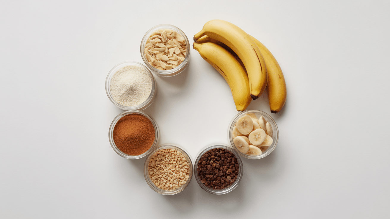 Ingrédients recette cookie flocons d'avoine banane bol bananes chocolat