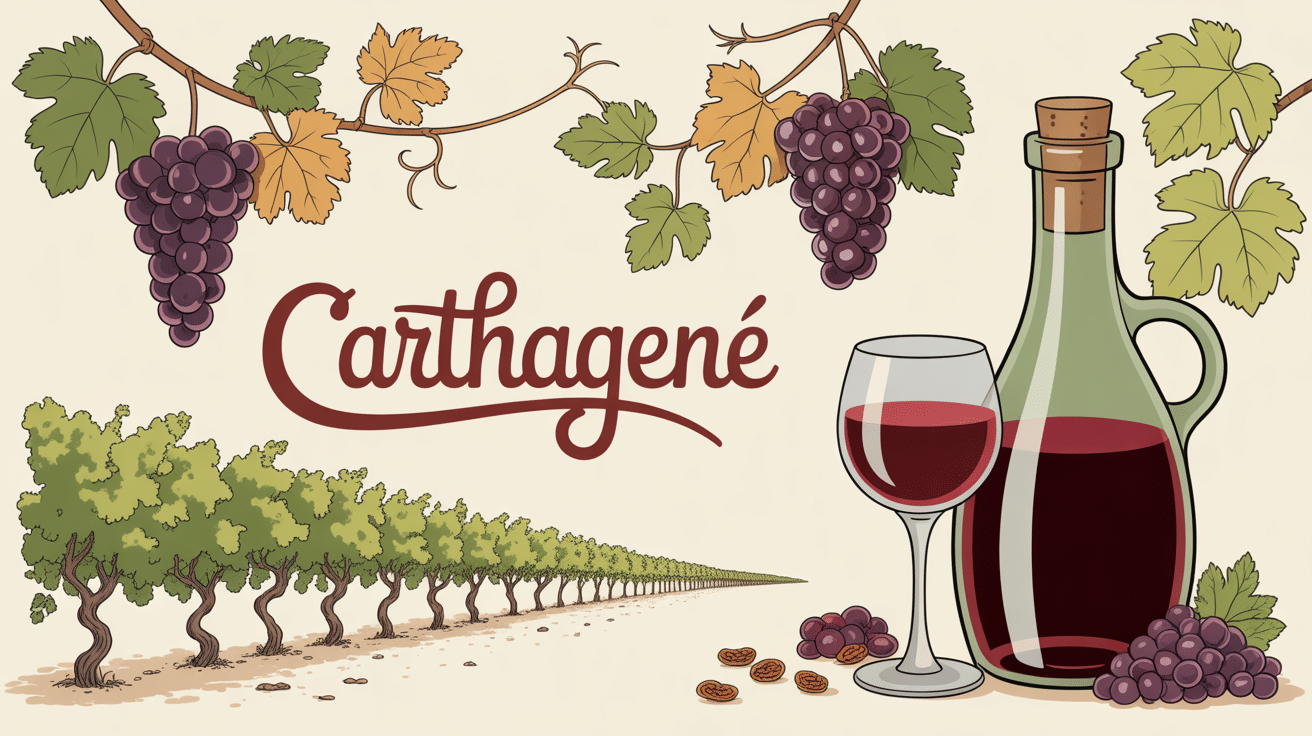 vin carthagène bouteille dorée et verre au vignoble méditerranéen