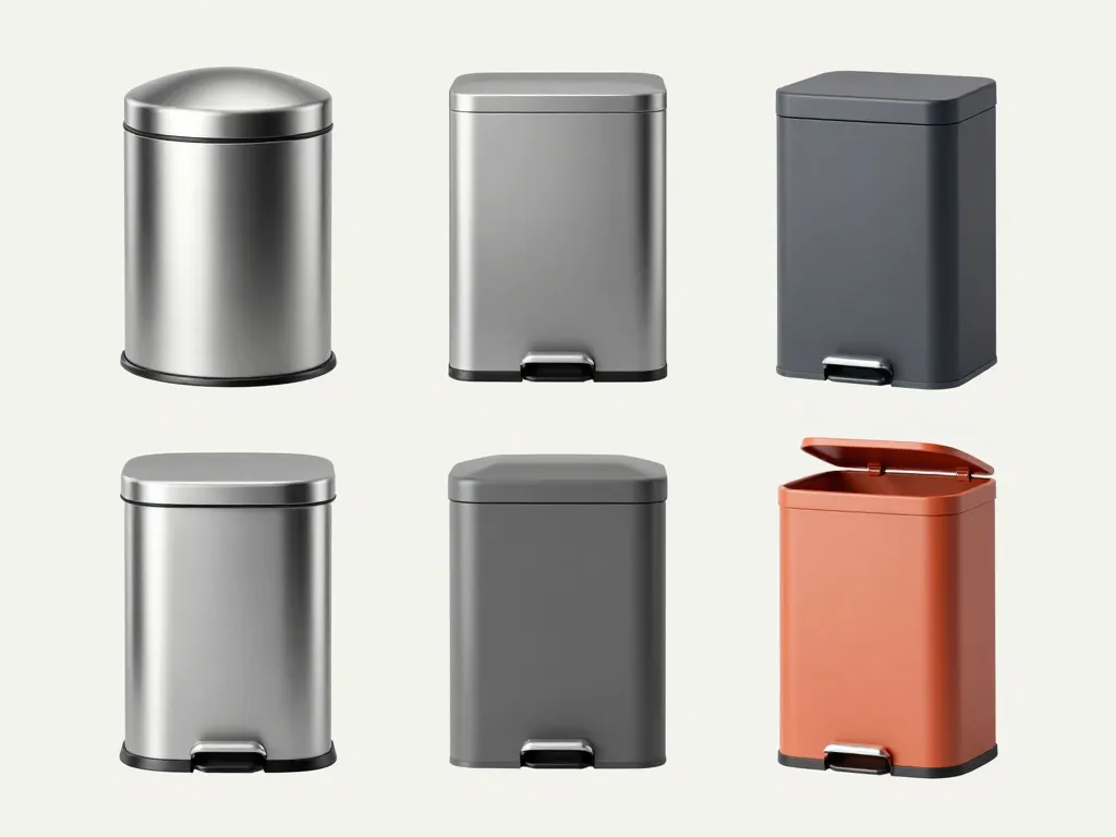 schéma des matériaux et formes de poubelle design