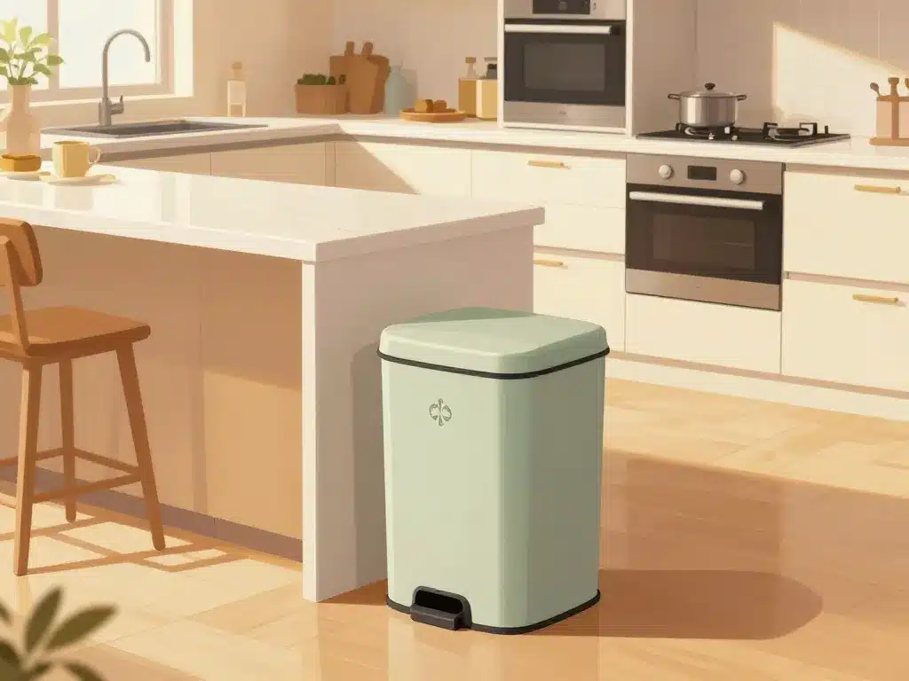 poubelle design intégrée dans cuisine et salon moderne