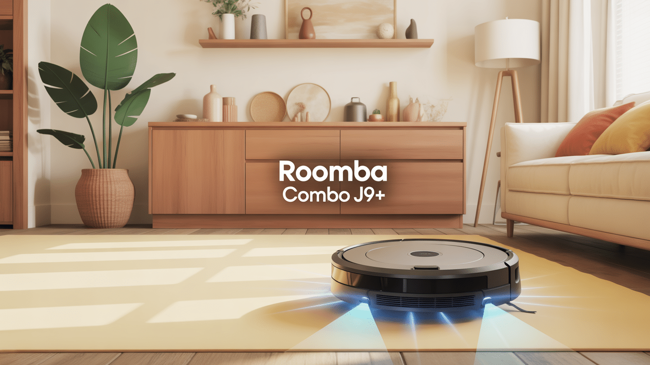 roomba combo j9+ sur sol carrelage et tapis en action