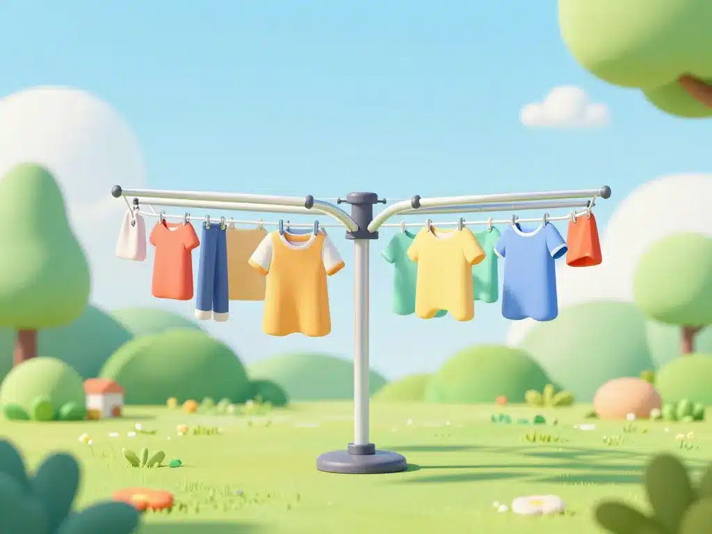 séchoir parapluie lidl bras métalliques et linge coloré