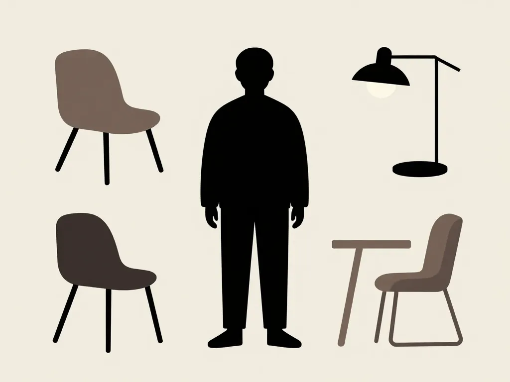 Scène du parcours de Jasper Morrison avec objets symboliques