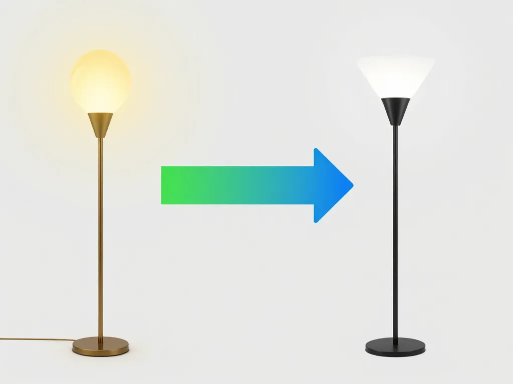 transition lampe halogène sur pied vers led