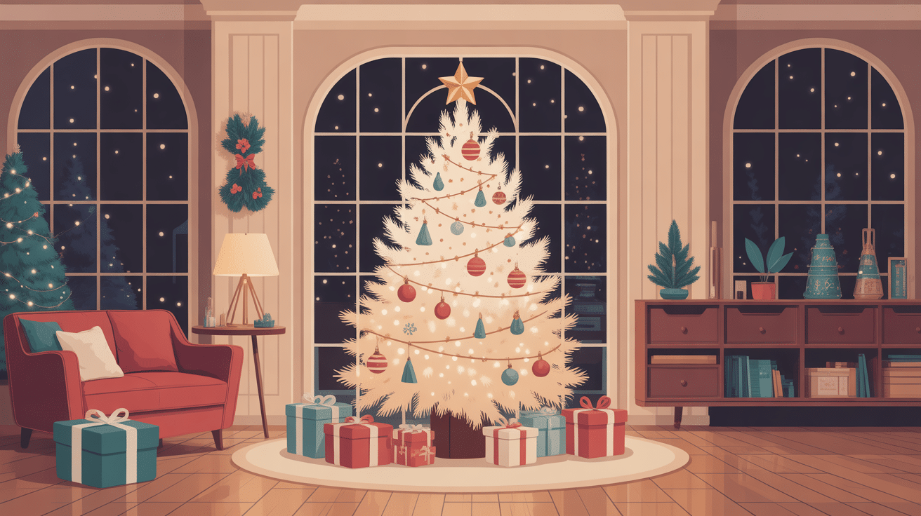 Sapin de noel blanc décoré moderne lumineux