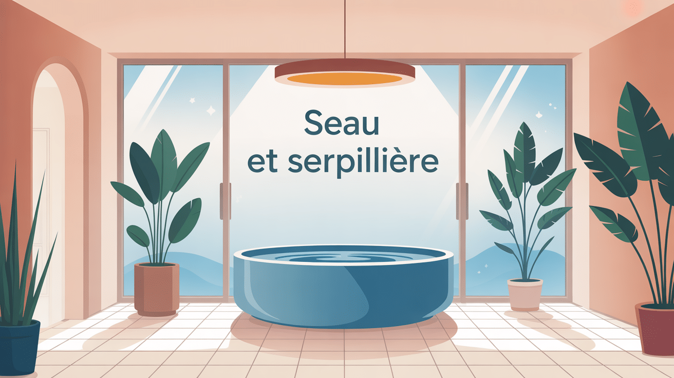 seau et serpillière, duo moderne sur sol brillant