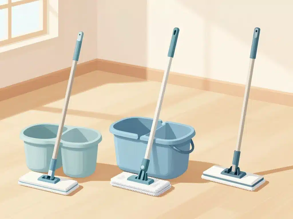 seau et serpillière, trois systèmes sur parquet