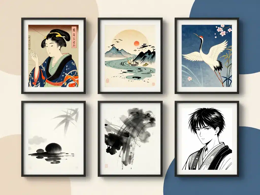 tableau japonais styles ukiyo-e zen et moderne