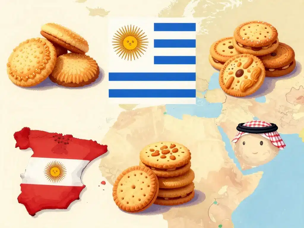 Différentes alfajores régionaux d'Argentine, Uruguay et Espagne