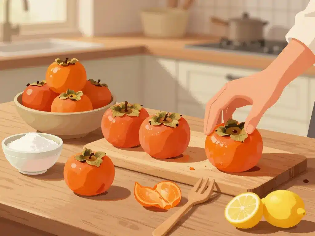 préparation confiture de kaki sélection et découpe des fruits