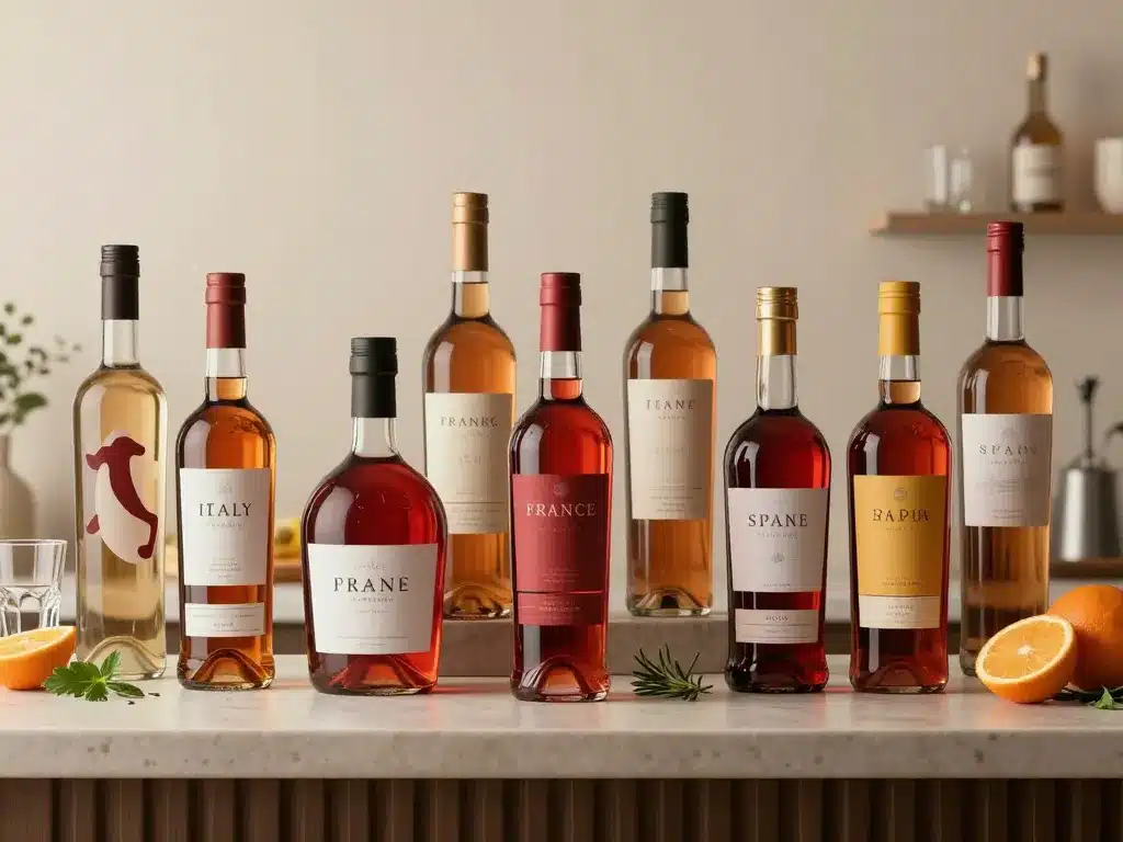 sélection de bouteilles vermouth rouge Italie France Espagne