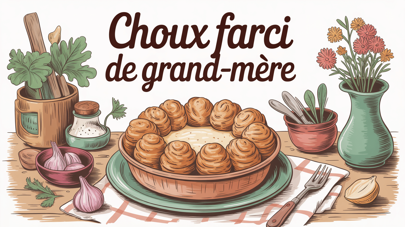 choux farci recette de grand-mère sur table rustique