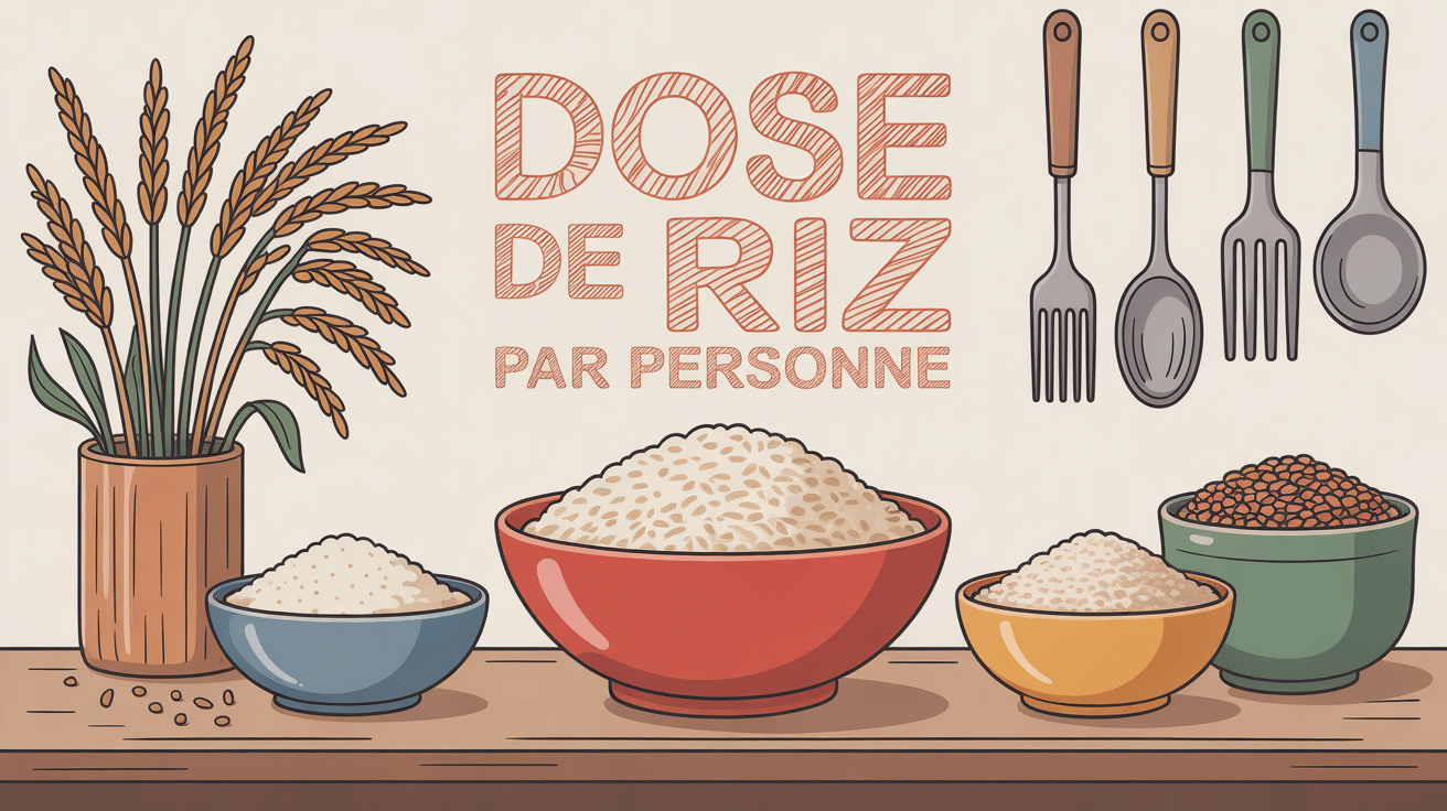 illustration dose riz par personne bol et ustensiles