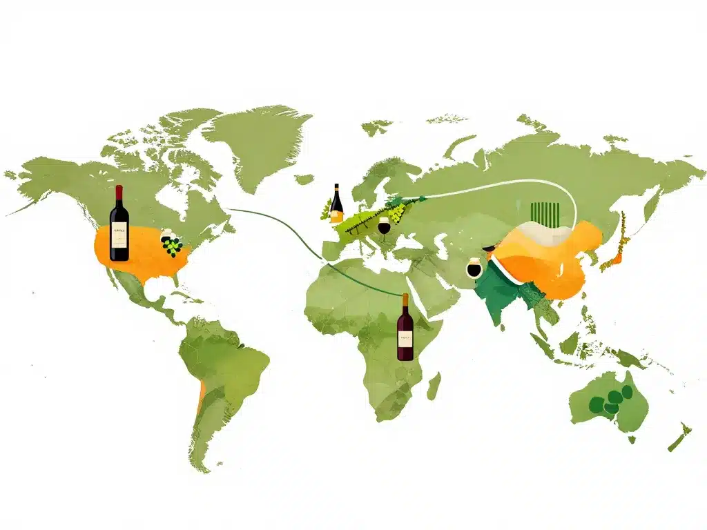 Carte stylisée globale du voyage du shiraz vin