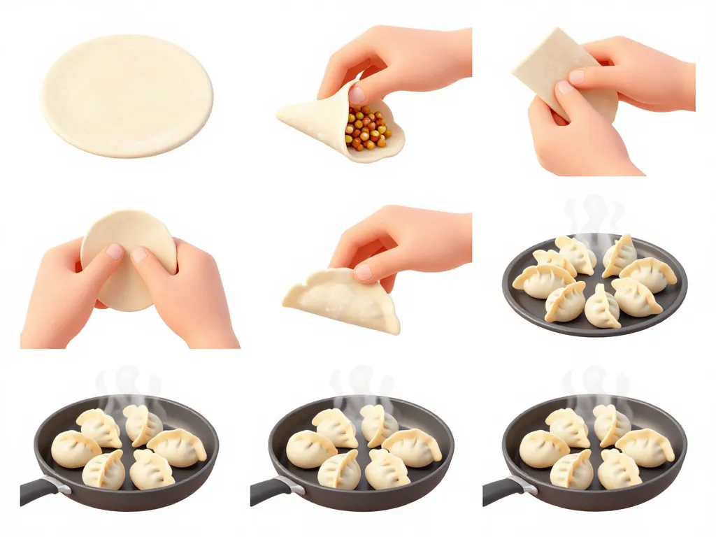 Étapes pliage et cuisson gyosas japonaises