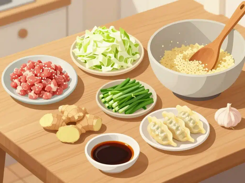 Ingrédients farce gyosas maison sur table