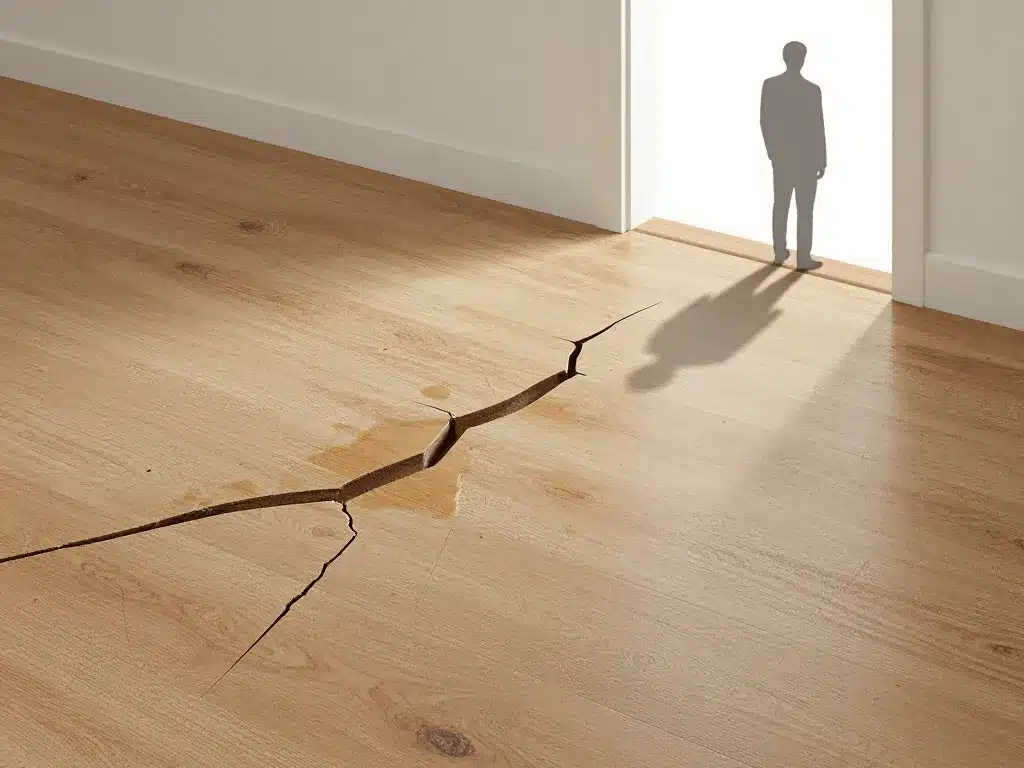 Sol en liège avantages et inconvénients symbolisé par fissures et eau