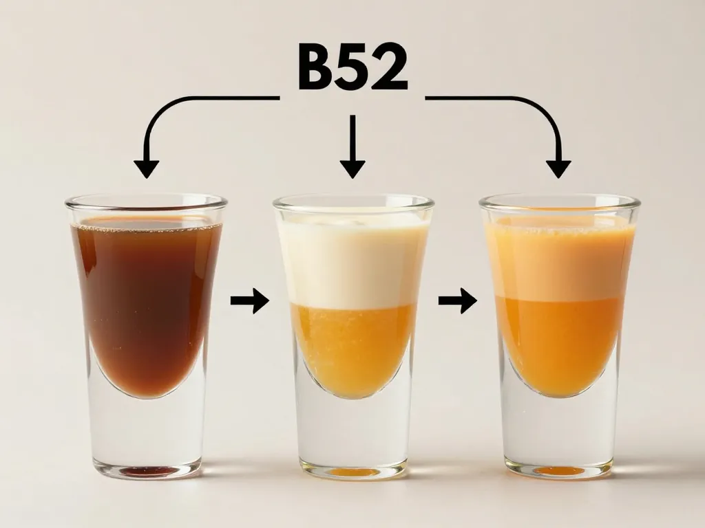 Étapes des couches du b52 drink shot illustrées